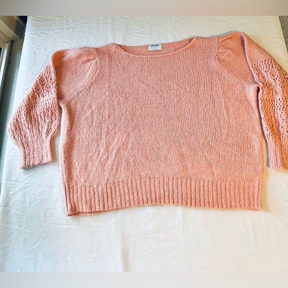 Old Navy Women Wool Blend Pink Sweater SZ 3X Crochet Sleeves - Picture 1 of 6